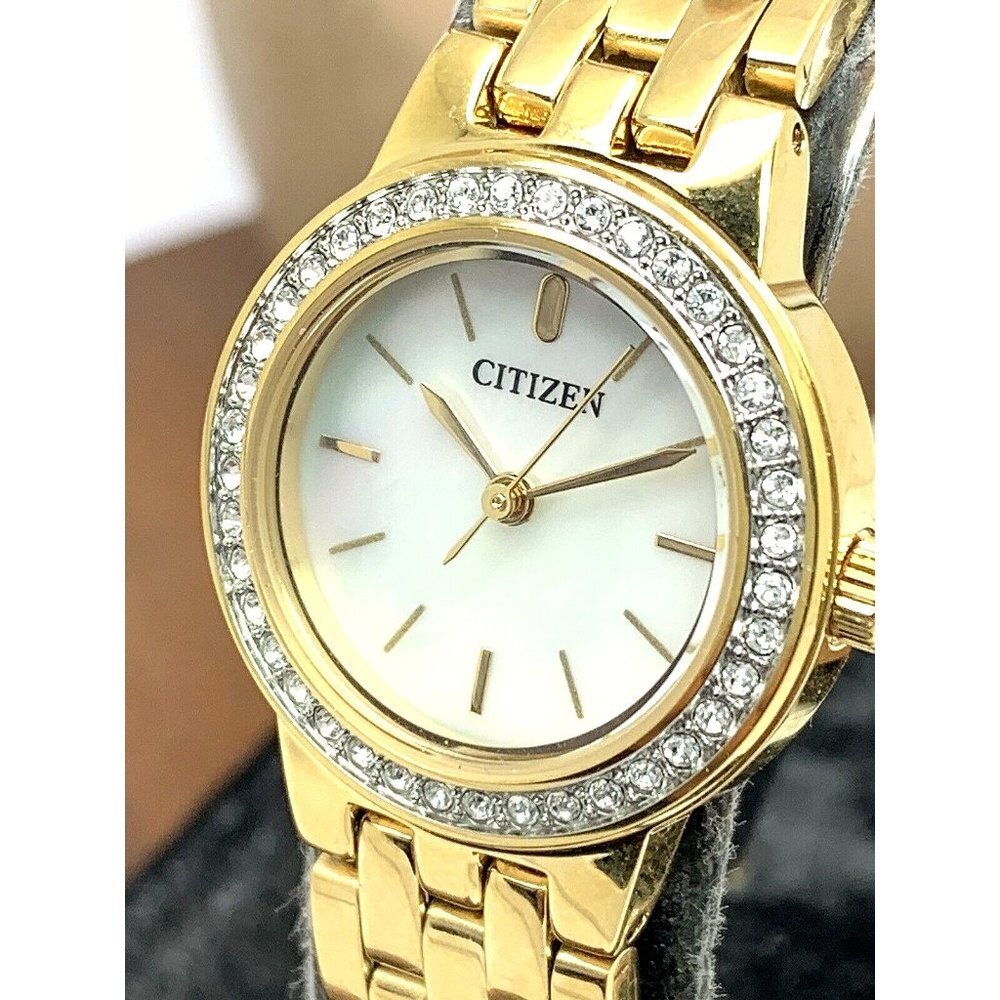 Citizen Women's Watch EJ6102-64D Quartz Gold Tone 23mm Swarovski & Bracelet Set